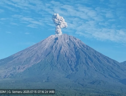 Semeru Meletus 4 Kali Pagi Ini, PVMBG Larang Aktivitas di Radius 13 Km