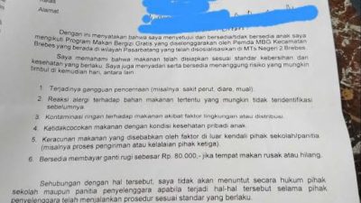 BGN Respons Surat Edaran Viral Wali Murid Siswa MTs 2 Brebes Tidak Tuntut Jika Keracunan MBG